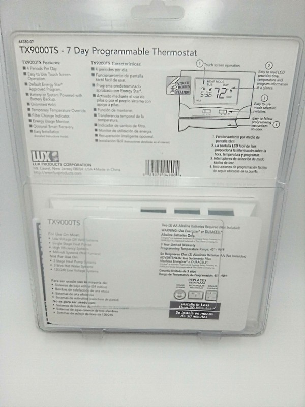 Lux TX9000TS 7 Day Programmable Touchscreen Thermostat gallery