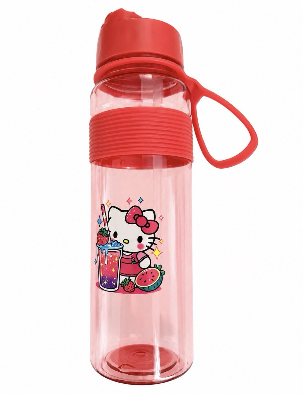 Hello Kitty BPA-Free Plastic Water Bottle w/ Straw, Twist Lid Pink/Red 30 oz gallery
