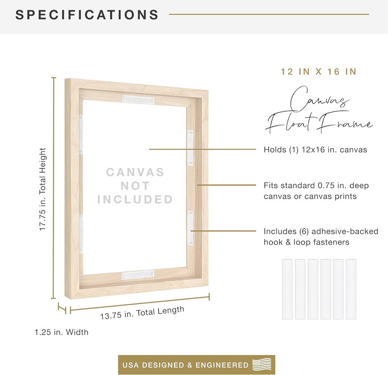 Canvas Float Frames 12X16 Frame, Natural Woodgrain for Finished Canvases, Vertic gallery