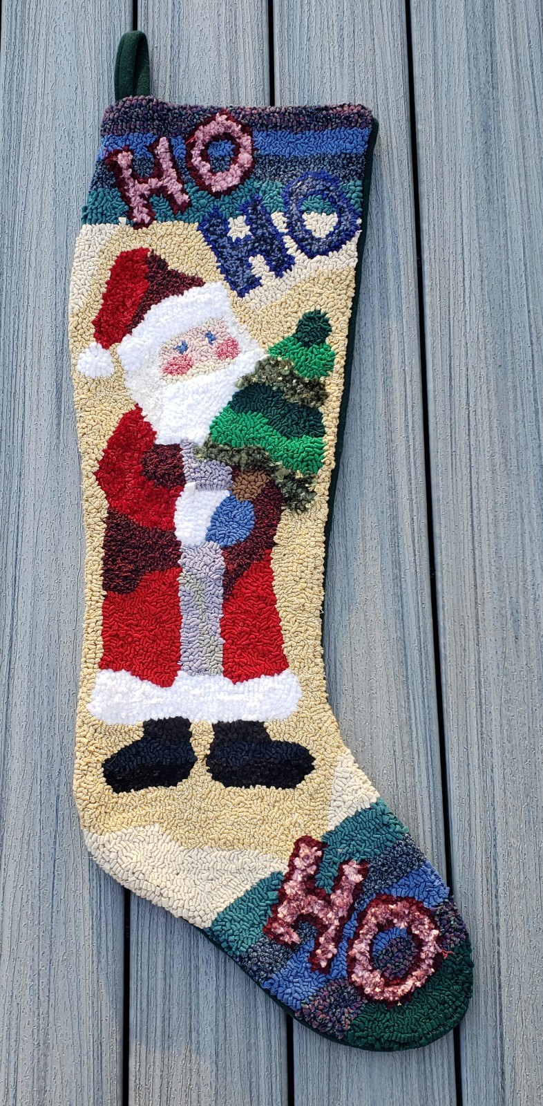 Christmas Stocking Santa Claus Hooked Wool/Punch Needle 35" gallery