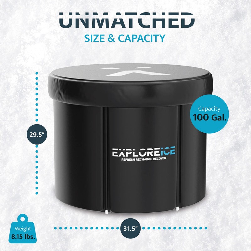 Explore Ice Bath Pro Max Extra Large Athlete Cold Plunge Bath Tub, Black/White gallery