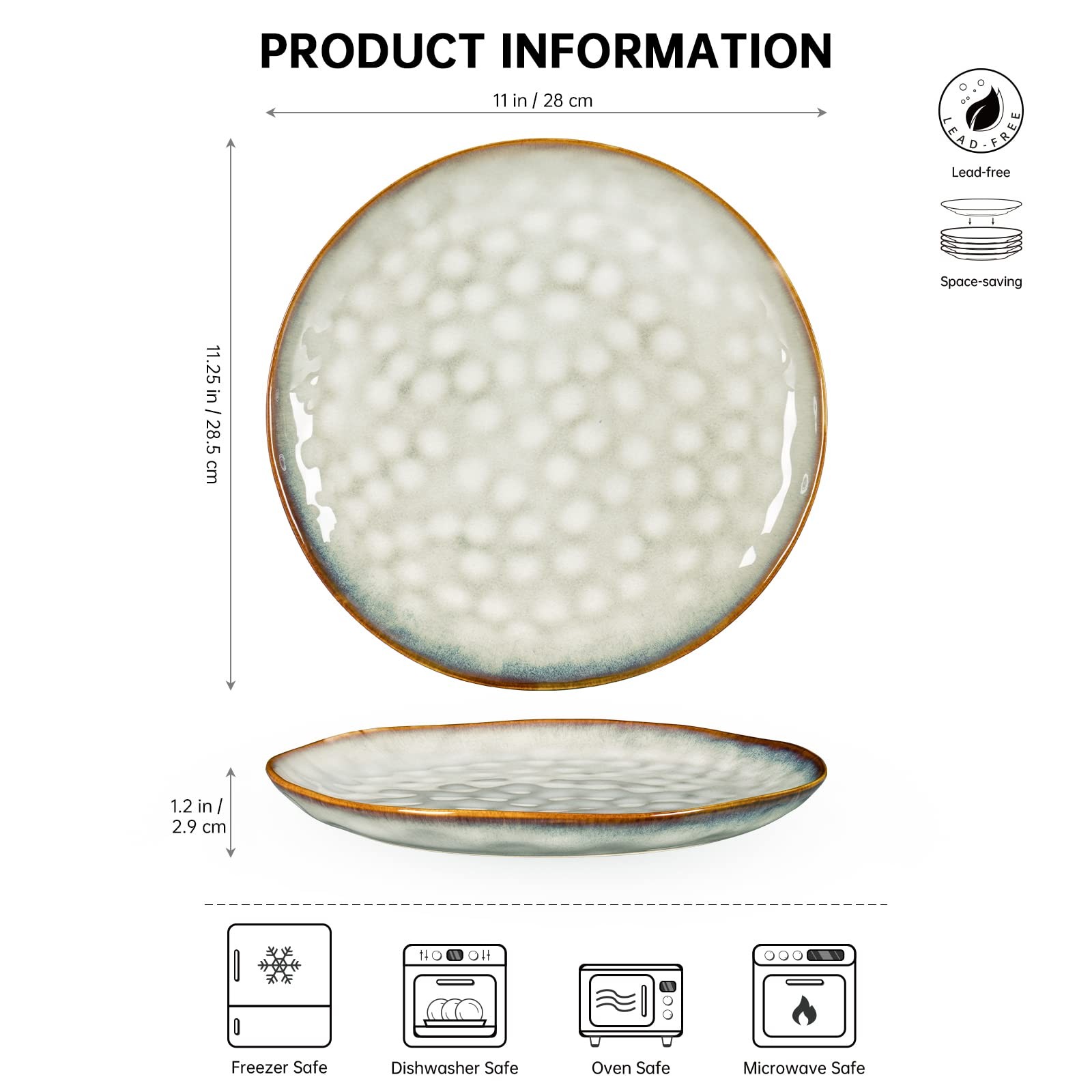Irregular Shape Ceramic Plates, 11 Inch Steak, Salad, Dinner Plate Set of 4, Por gallery