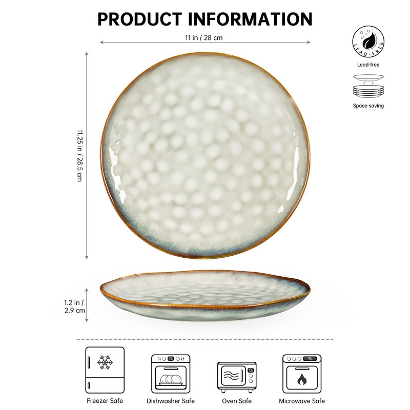 Irregular Shape Ceramic Plates, 11 Inch Steak, Salad, Dinner Plate Set of 4, Por gallery