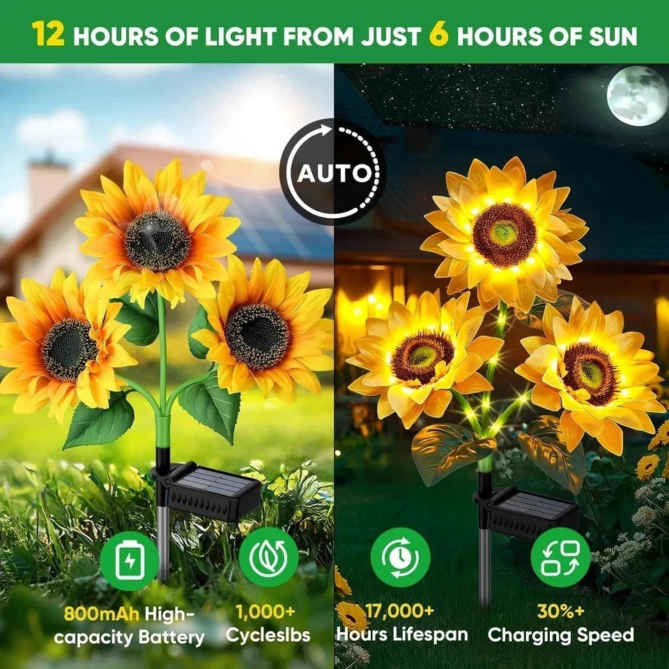 Solar Flowers Outdoor Waterproof: 3 Pack 9 Silk Sunflower Solar Lights with 800M gallery