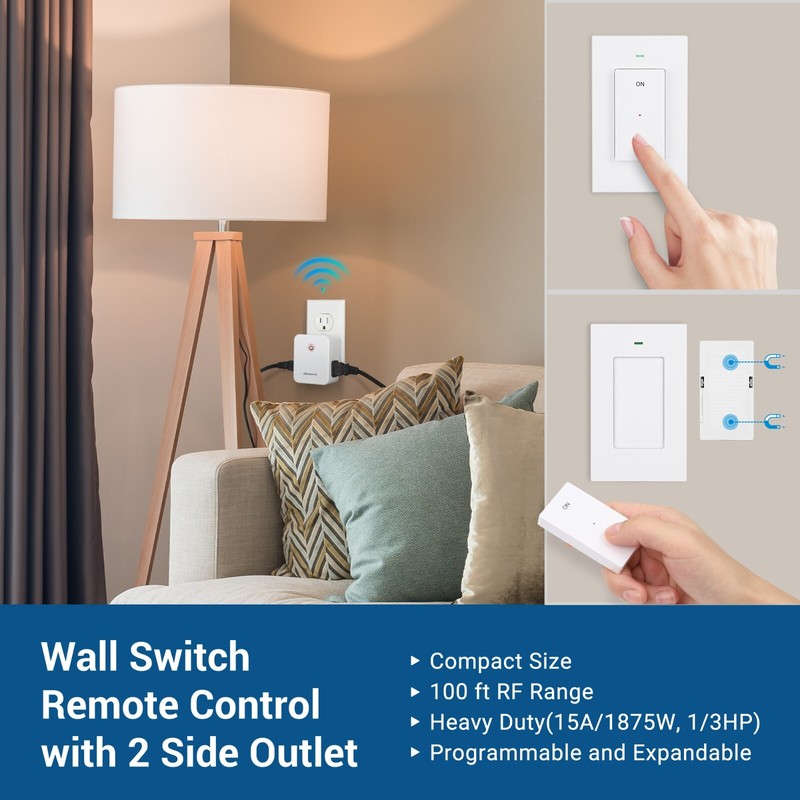 DEWENWILS Remote Control Outlet, Wireless Light Switch with 2 Side Outlets gallery