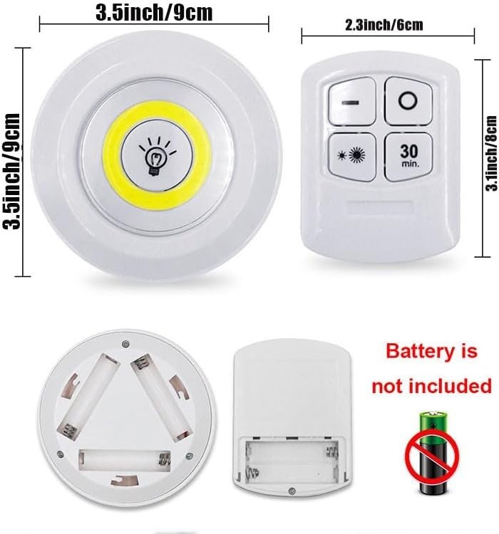 3x LED Wireless Puck Lamps Closet Under Cabinet Lighting With Remote Control US gallery