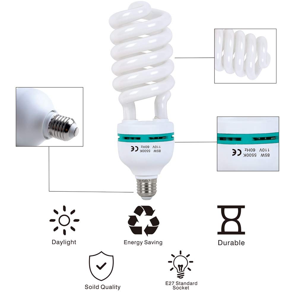 2 X 85W Light Bulb 5500K CFL Daylight Spiral Softbox Bulb in E27 Socket for Phot gallery