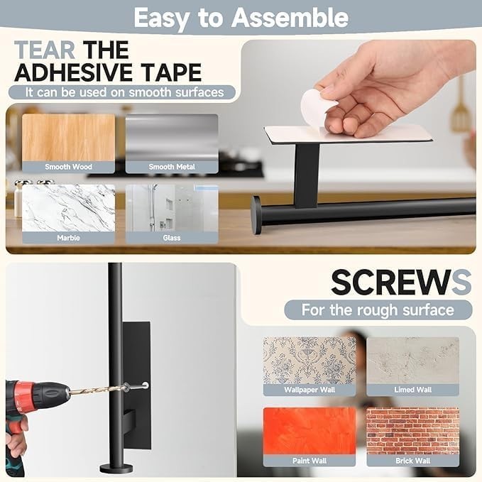 Paper Towel Holder Wall Mount - Self Adhesive No Drill or Drilling, SUS304 Stain gallery