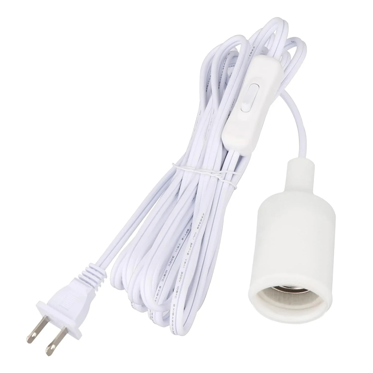 15ft Pendant Light Cord Hanging Socket On/Off Switch E27 Base, White gallery