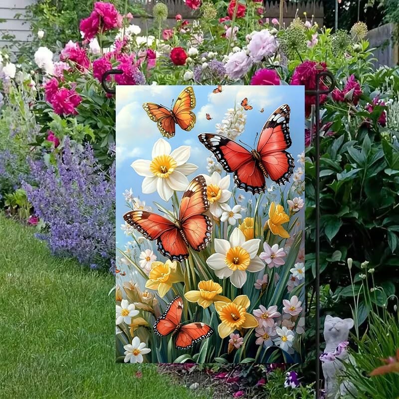 Spring Summer Garden Flag 12x18 Double Sided, Small Burlap Outdoor Butterfly ... gallery