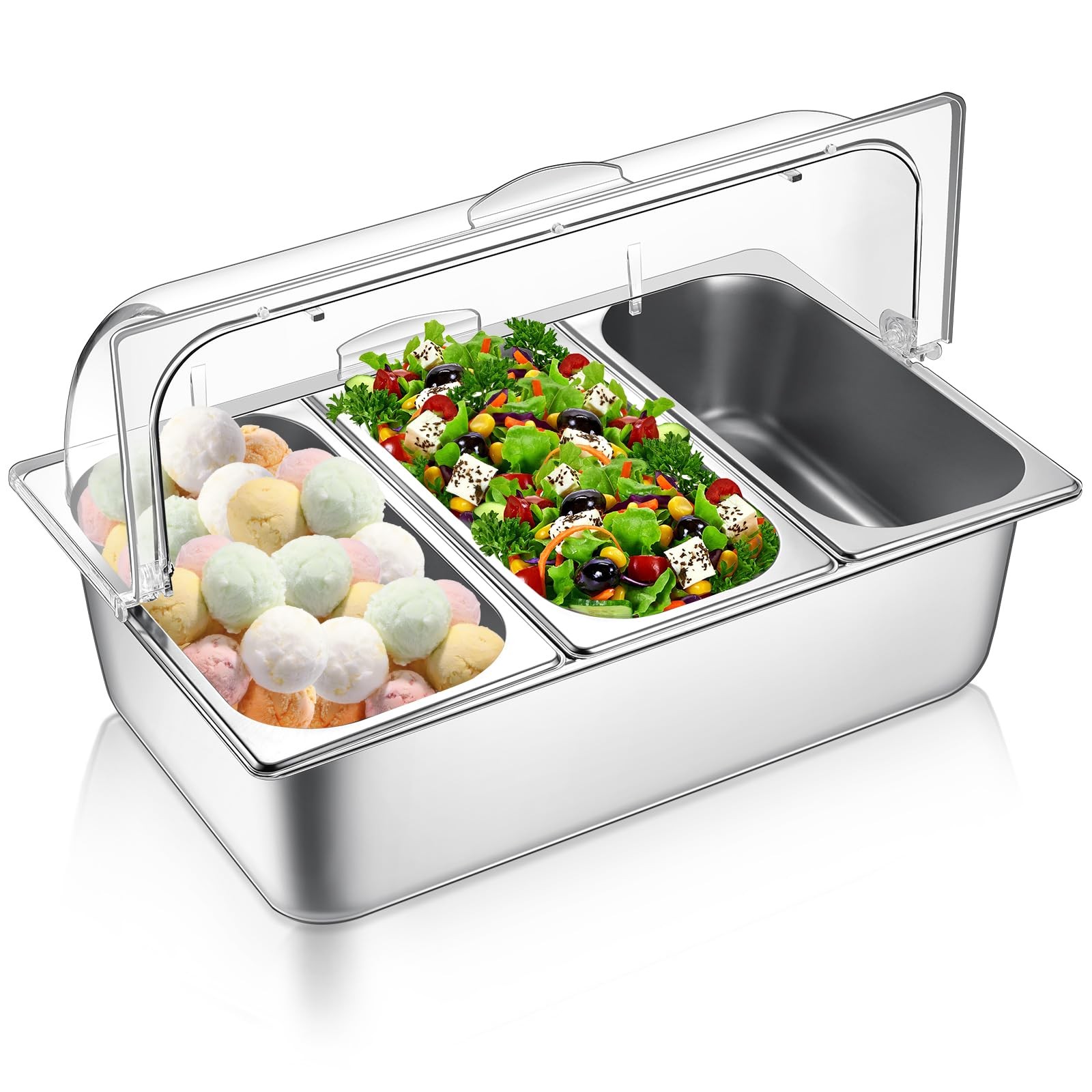 Countertop Food Serving Display Container and Clear Roll Top Cover Stainless ... gallery