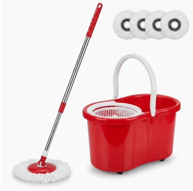 360 Spin Mop Bucket System 4 Microfiber Heads Floor Cleaning Stainless Steel Han gallery