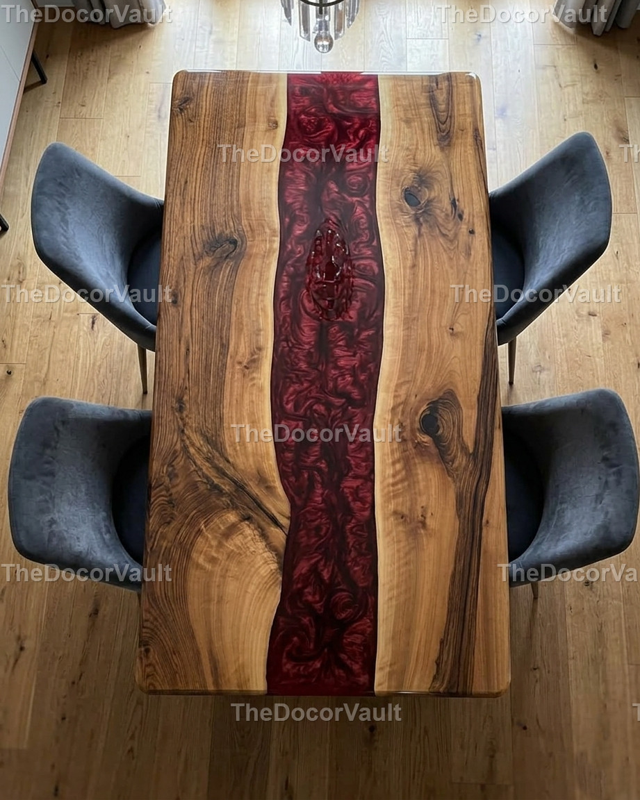 Luxury Walnut Dining Table top Red Epoxy Resin River Live Edge Wood table Top .. gallery