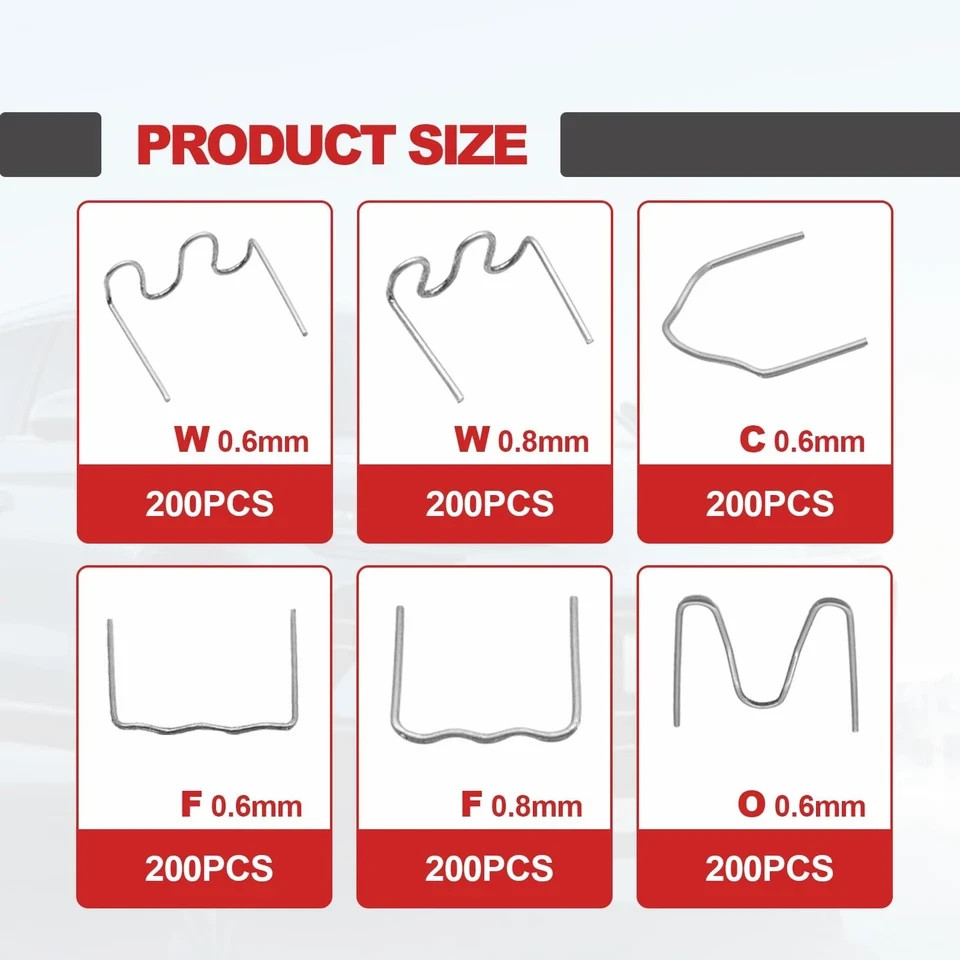 1200 Plastic Welder Staples - 6 Types Hot and Wave Varies (6 sizes), Silver gallery