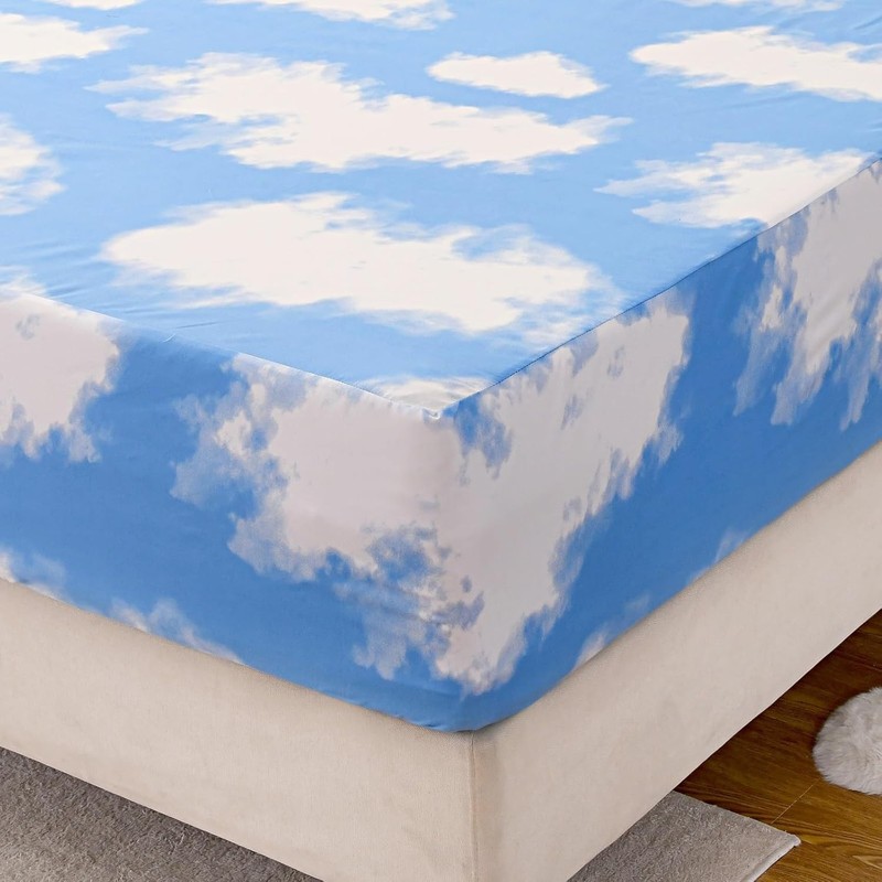 Sky Cloud Print Fitted Sheet Twin Size Deep Pocket Soft Polyester Bedding Cover gallery