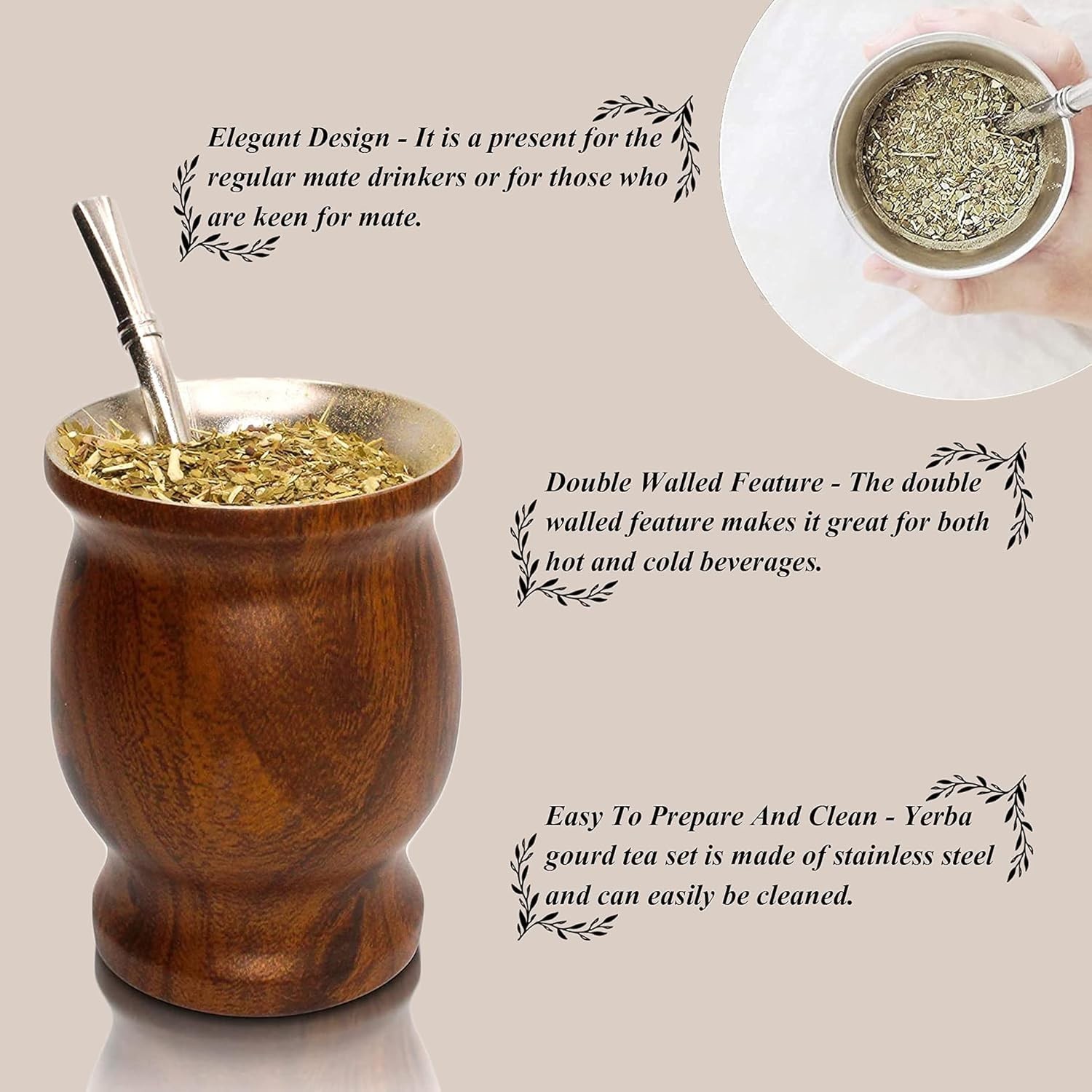 Yerba Mate Gourd Set (Original Natural Handmade Yerba Mate Cup Argentina) - Incl gallery