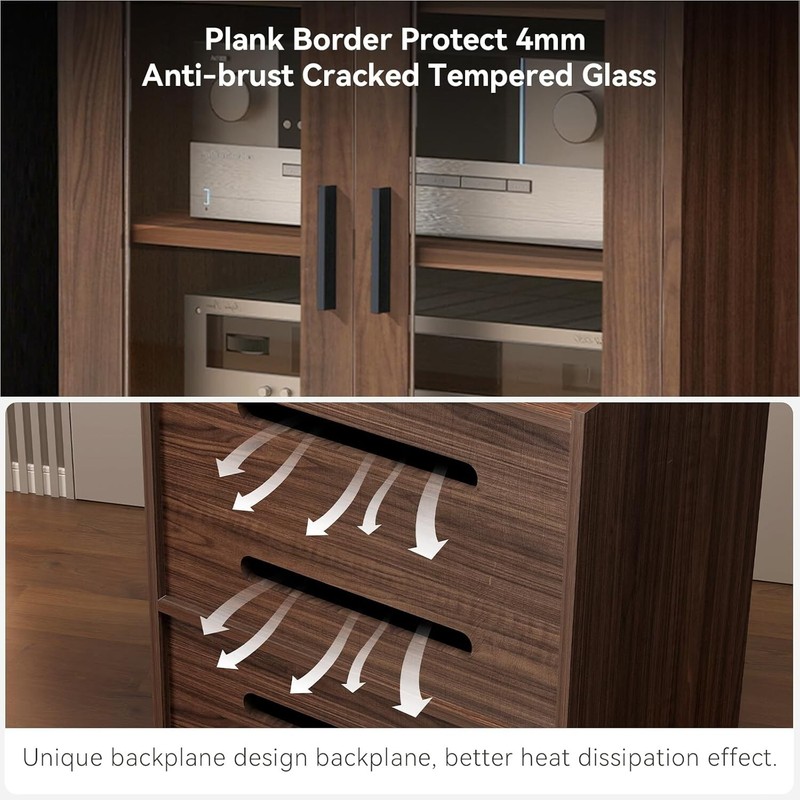 Multi-Purpose AV Storage Cabinet w/ 4 Shelves Glass Doors Brake Universal Wheels gallery
