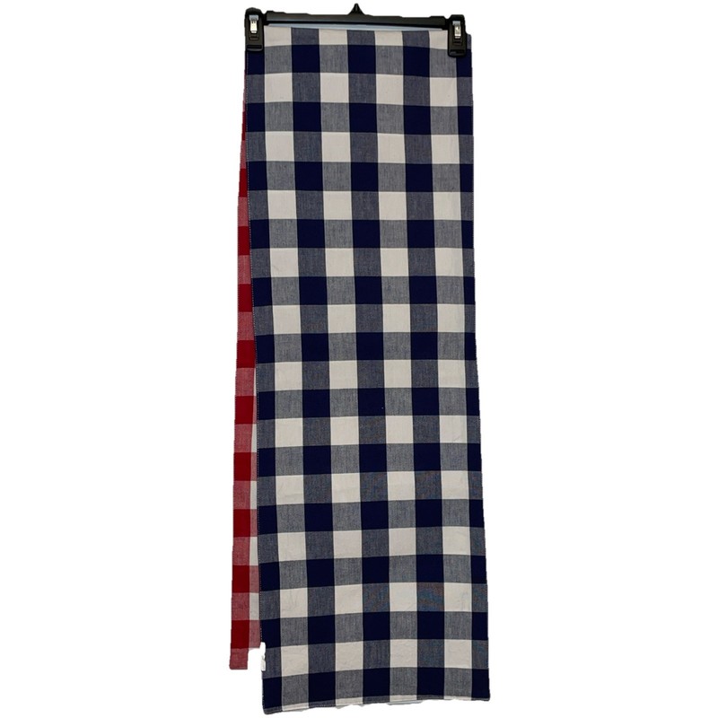 Table Runner Cotton Blend Plaid Red White 12x71 Reversible Blue White TINY STAIN gallery