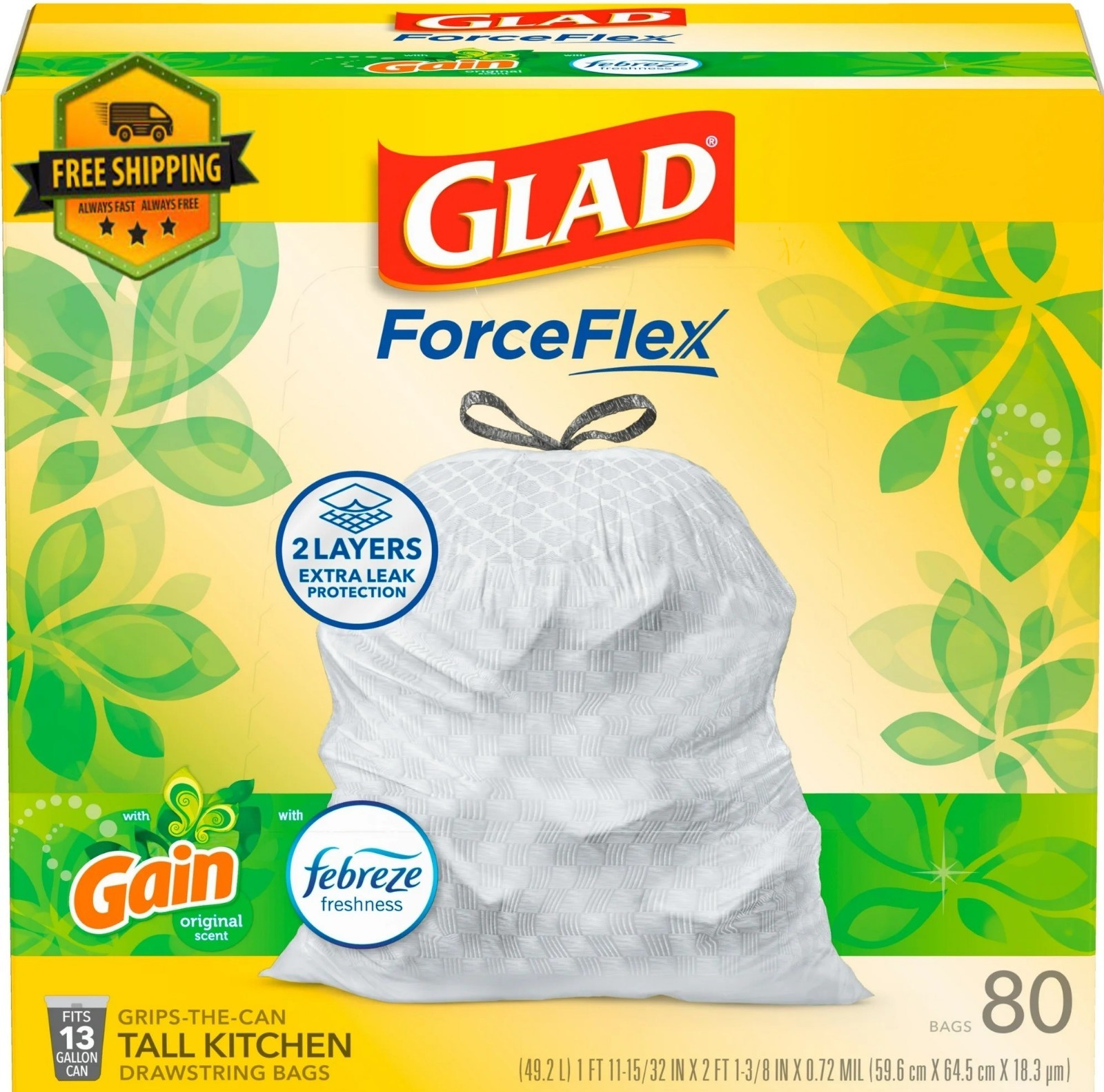ForceFlex 13-Gallon Tall Kitchen Drawstring Trash Bags, 80 Count gallery