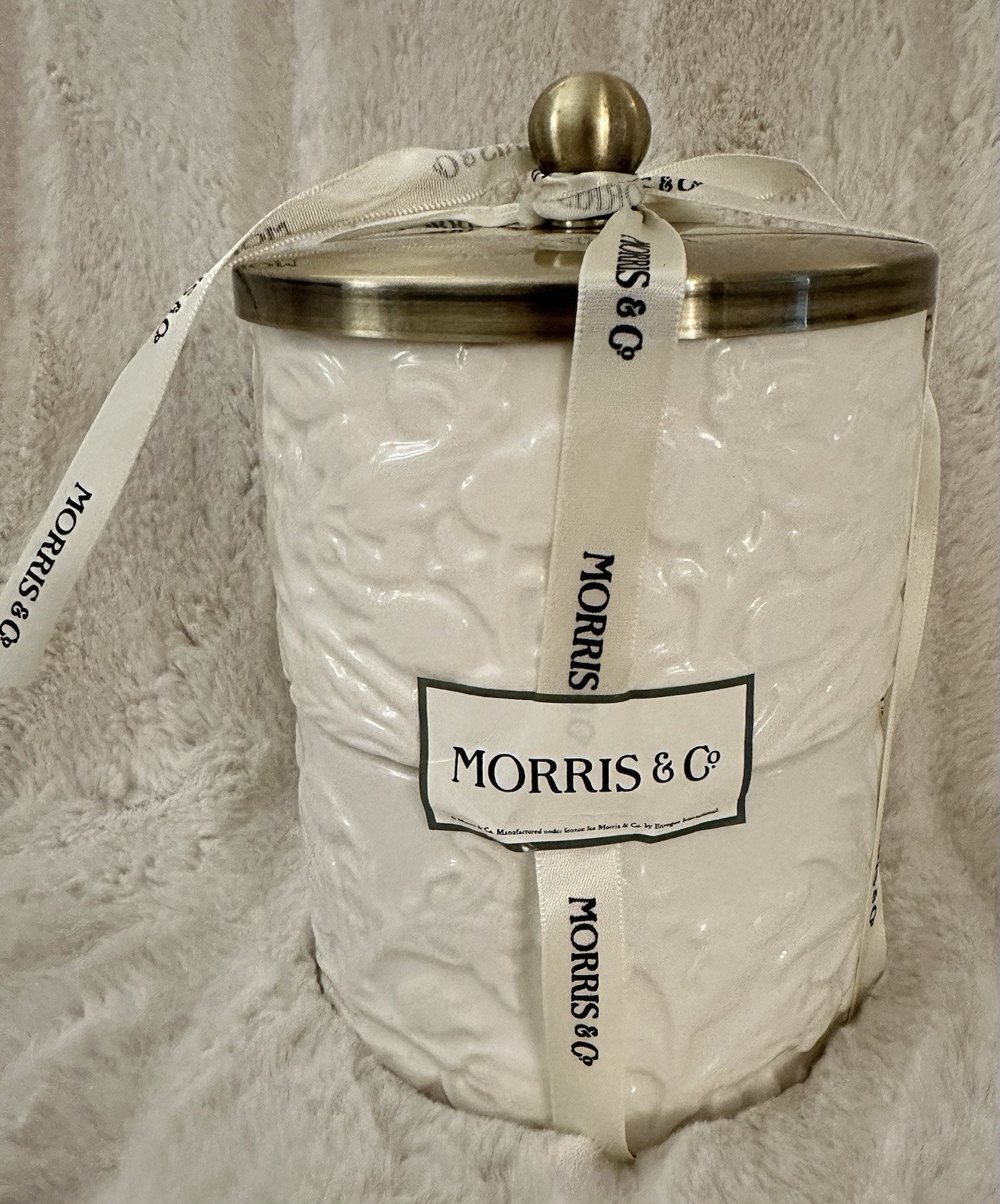 Morris and Co White Floral Embossed Stacking Jars Bathroom Vanity Accessories gallery