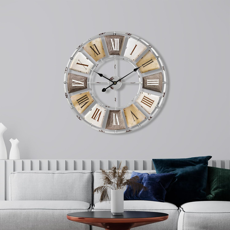 Decorative Large 24-Inch Wall Clock for Living Room, Vintage Industrial Modern R gallery