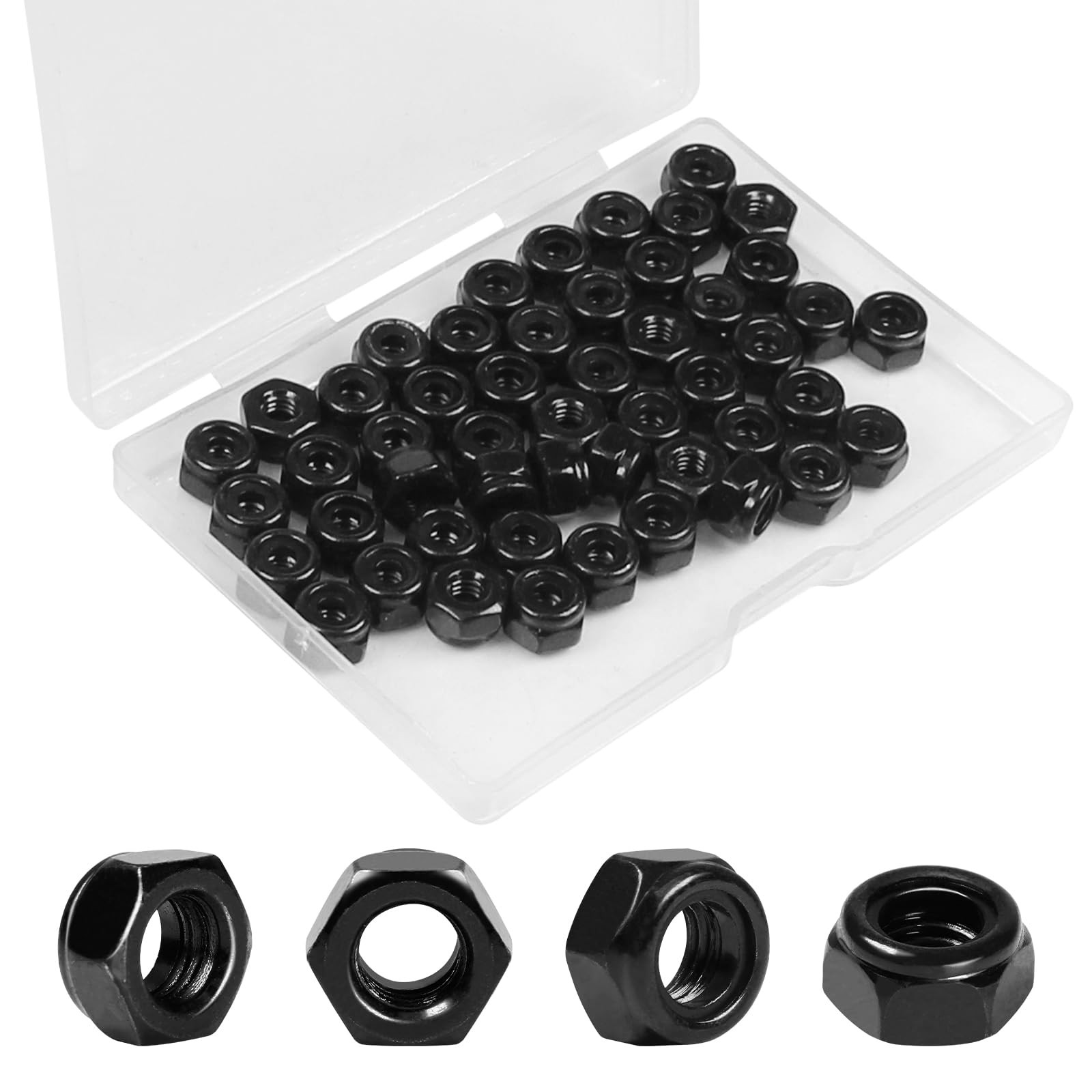 Yinpecly 50Pcs #8-32 Nylon Insert Hex Lock Nuts 304 #8-32; 50pcs, Black gallery