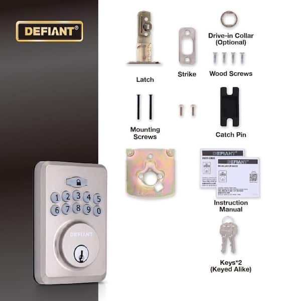 Defiant Electronic Deadbolt Keypad Satin Silver, Backlit LED, ANSI Grade 3 gallery