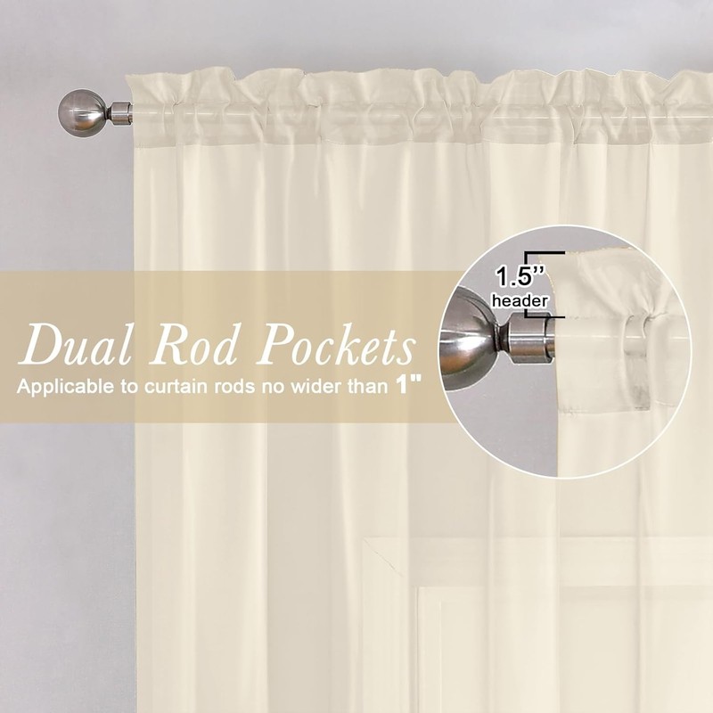 2 Pack: Basic Solid Sheer Curtain 84 Inches Long, 42"W x 84"L 2 Pack Ivory B21 gallery