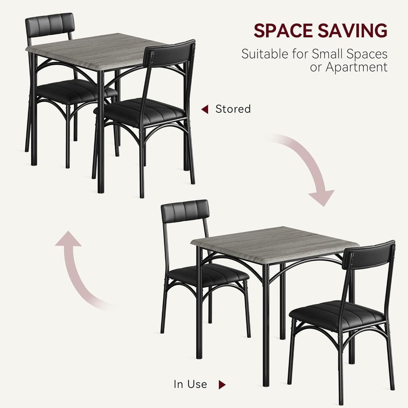 Space-Saving Dining Table and Chairs Set, Small Apartment Kitchen Furniture 3PCS gallery