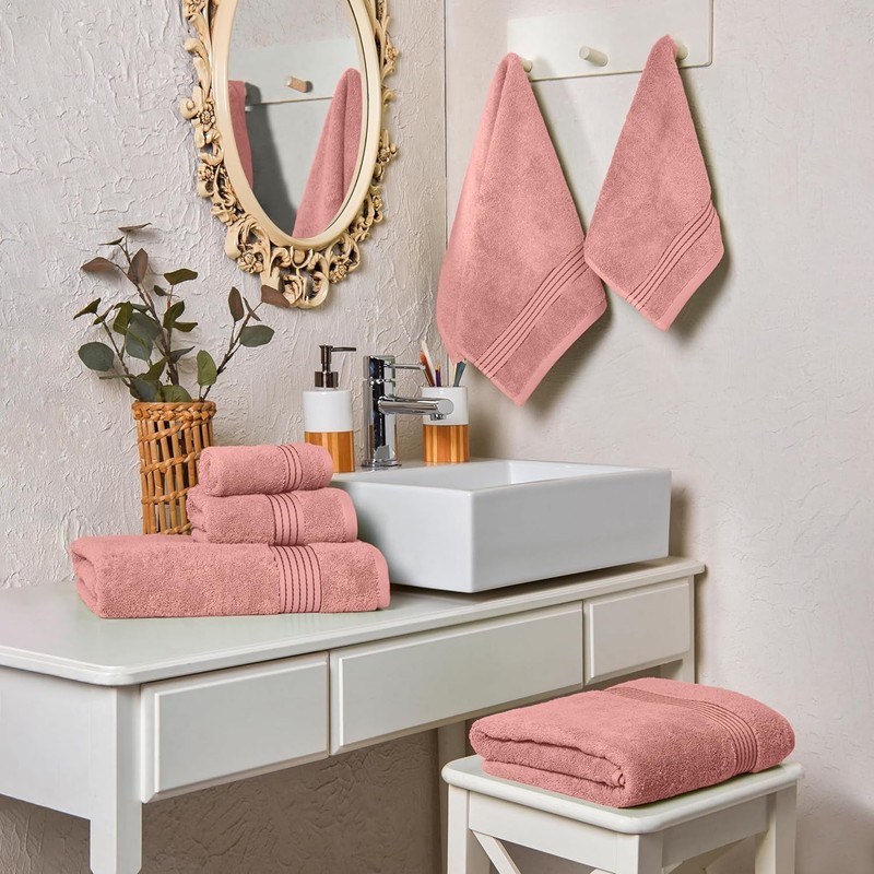 Solid Print 100% Turkish Cotton Towels & Washcloths Dusty Rose 6 Count gallery