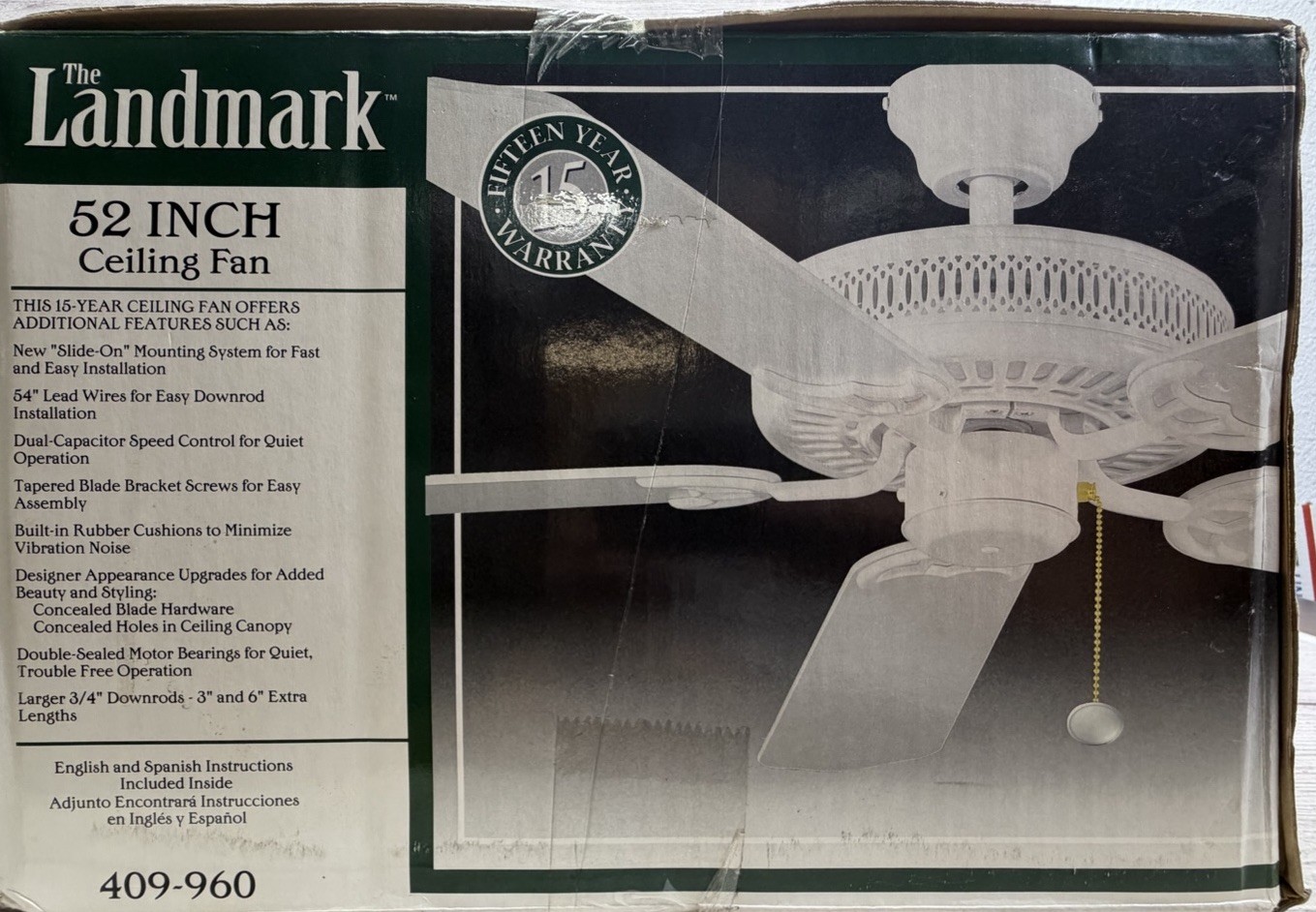 Landmark Plus 52” Ceiling Fan With Light Kit In White With Reversible Blades gallery