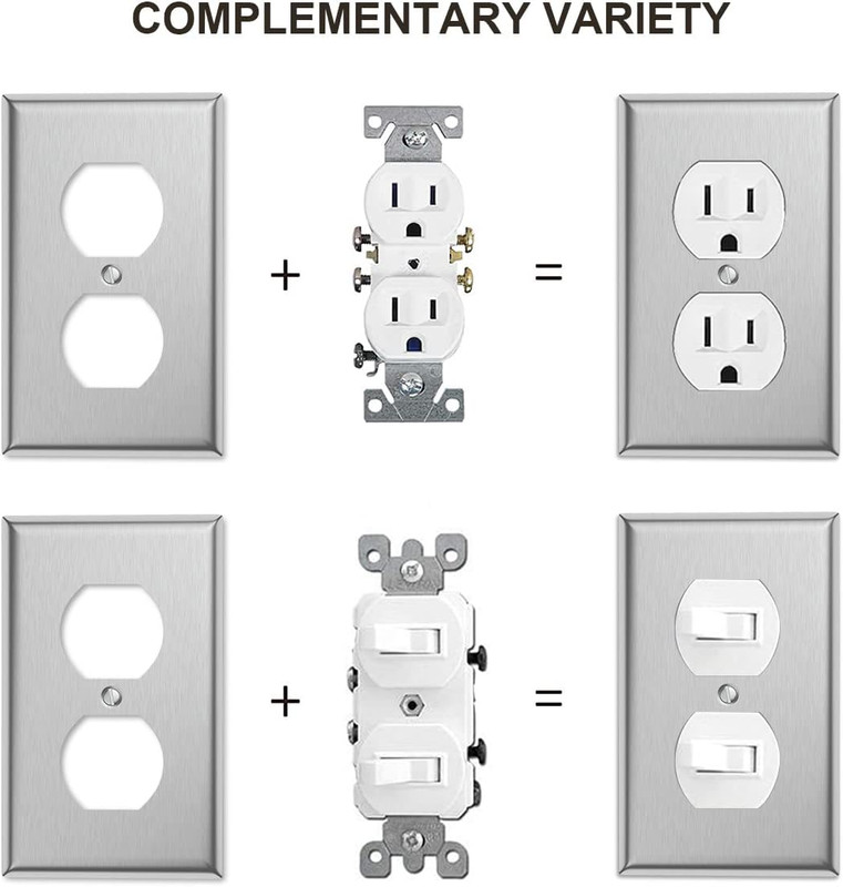 10-Pack Single Duplex Wall Switch Plate Outlet Cover - Stainless Steel Decorator gallery