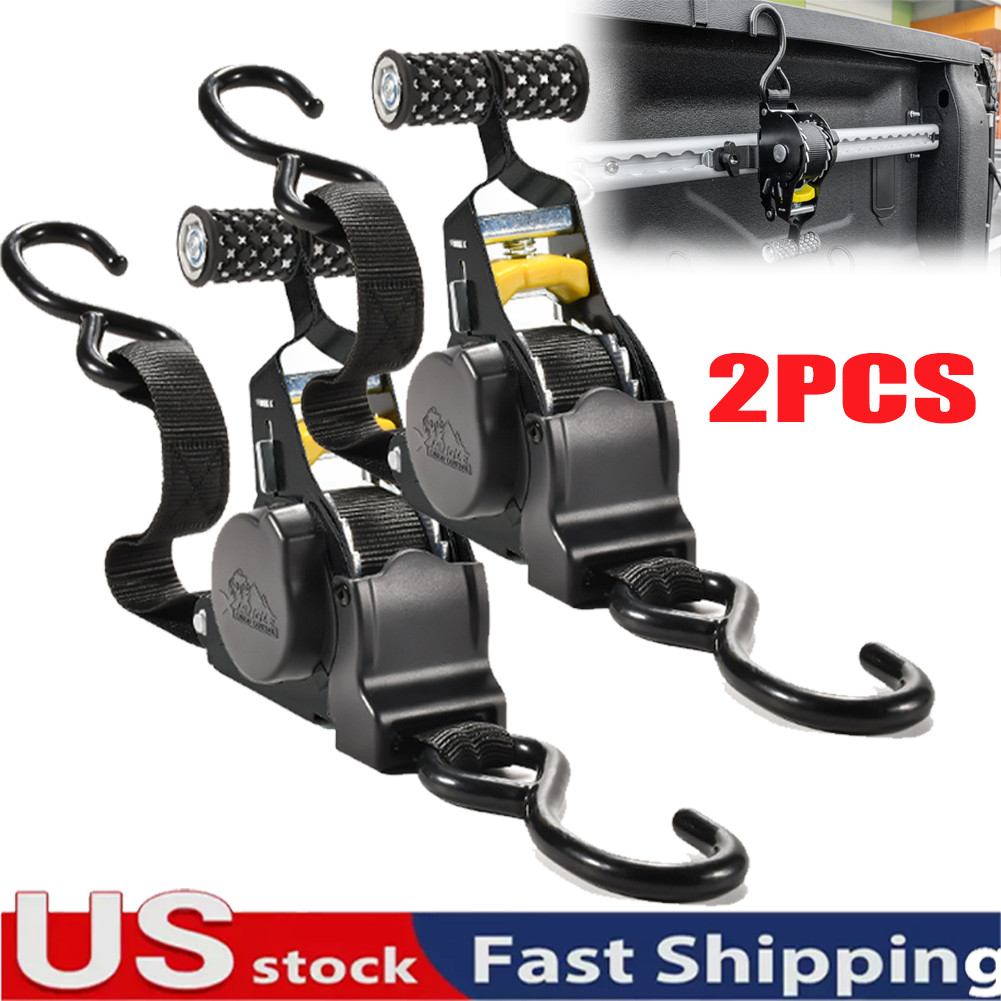 Cargo Transom Tie Down Strap 1500LBs Retractable Ratchet Strap w/S-Hook 2-pack gallery