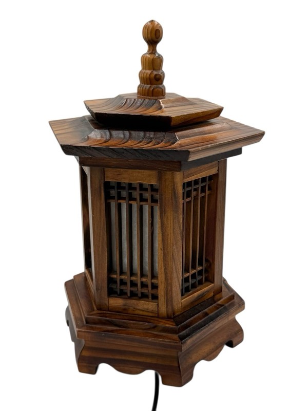 ⚡️⚡️Oriental Medium Brown Wood Tower Table Lamp⚡️⚡️ gallery