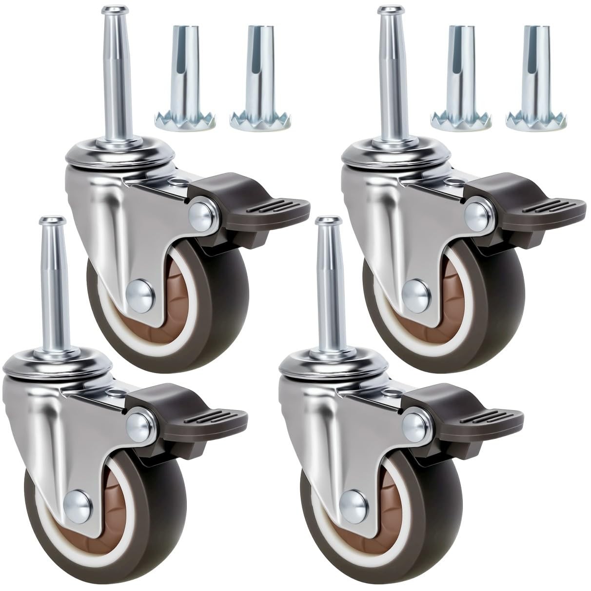 JGJC 2 Inch Stem Rubber Caster Wheels, Swivel Casters Set of 4 with Brake, Ball gallery