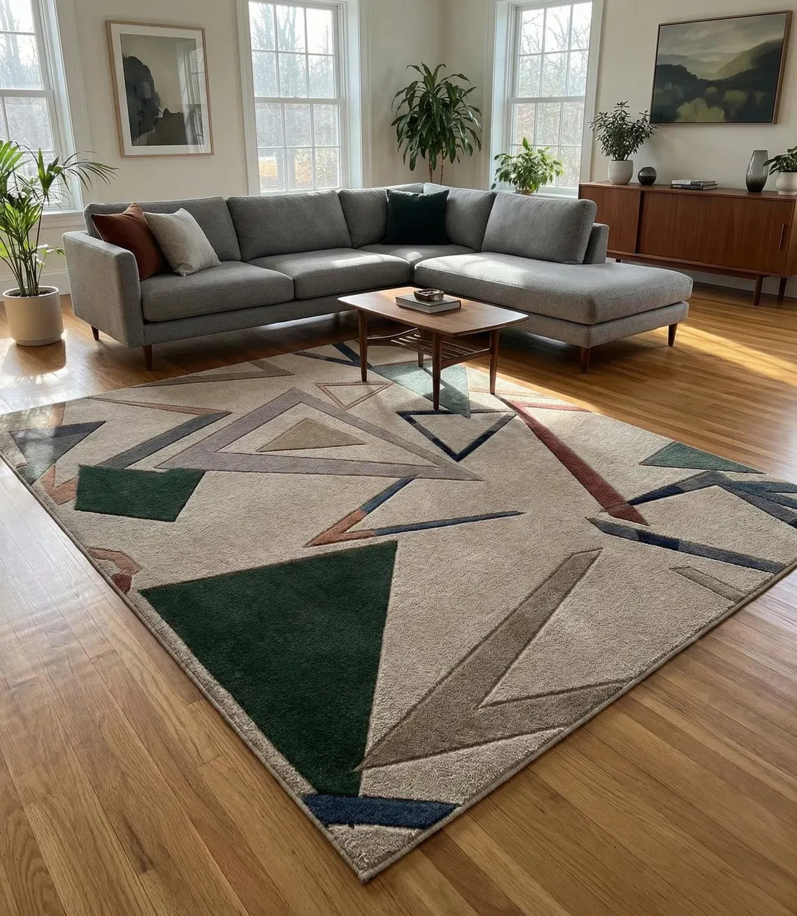 Modern Geometric Area Rug | Abstract Neutral Minimalist Living Room Area Carpet gallery