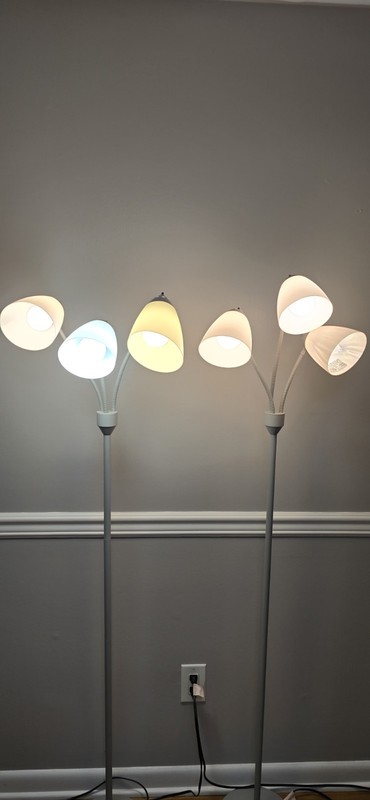 Arcadia Collection pair3Head Adjustable floor lam grey with white plastic shades gallery