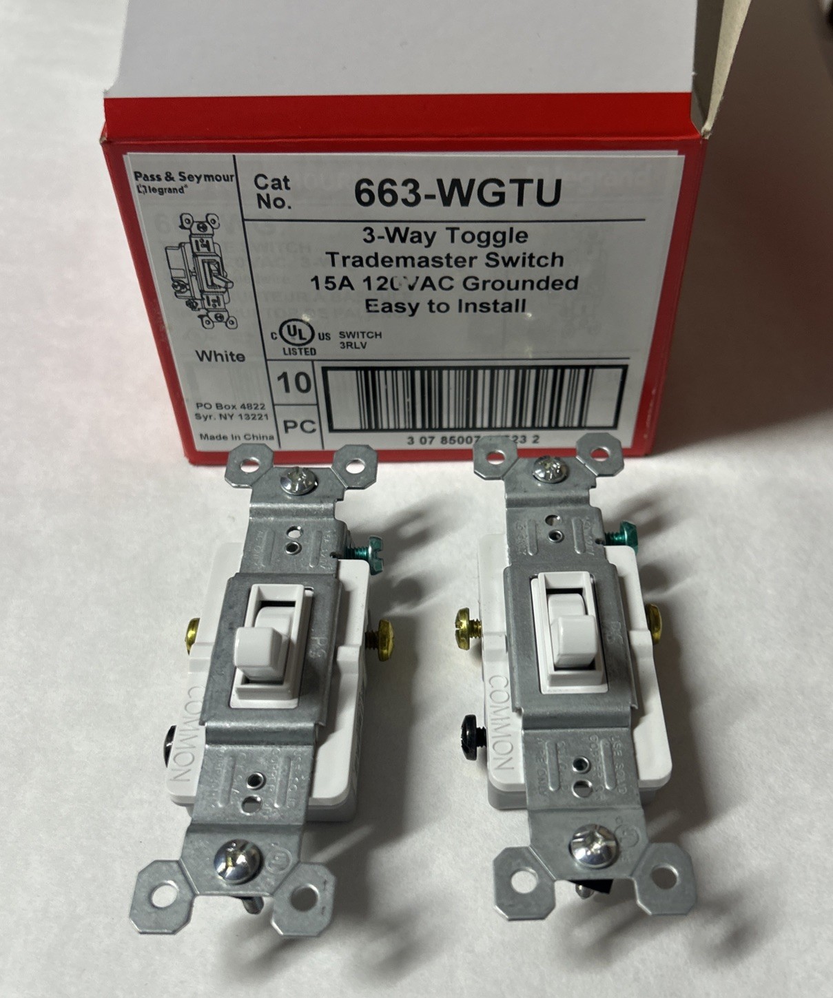 10 Pass & Seymour White RESIDENTIAL Toggle Light Switches 3-Way 15A 663-WGTU gallery