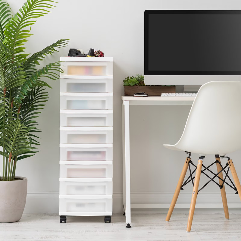 NEW IRIS 9-Drawer Narrow Plastic Storage Drawer Cart with Organizer Top, White gallery