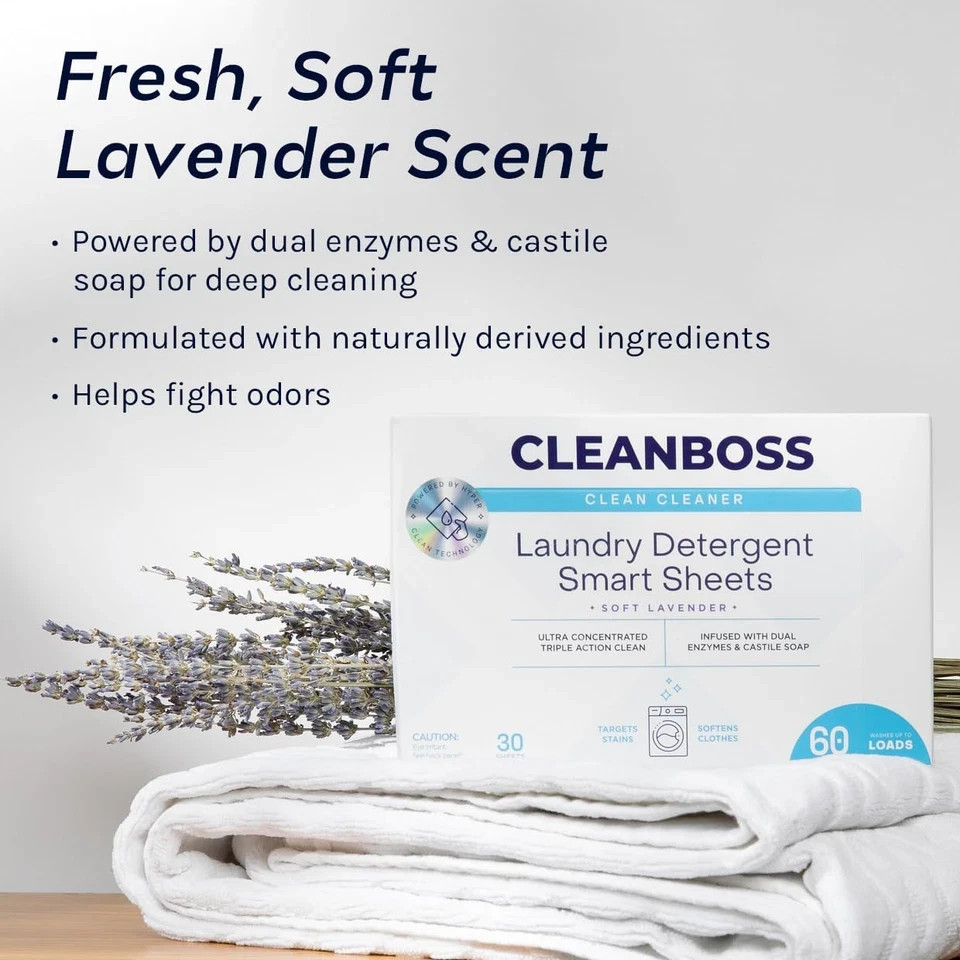 NIB 2~PACK CleanBoss Laundry Detergent Smart Sheets - 60 Sheets (120 loads) NEW! gallery