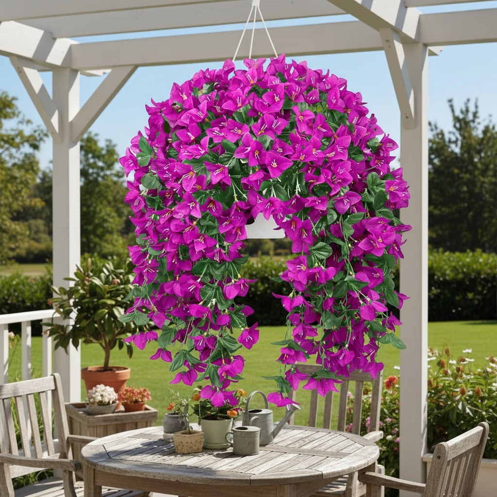 3pcs Bougainvillea Hanging Flower Basket Artificial Silk Outdoor Porch gallery
