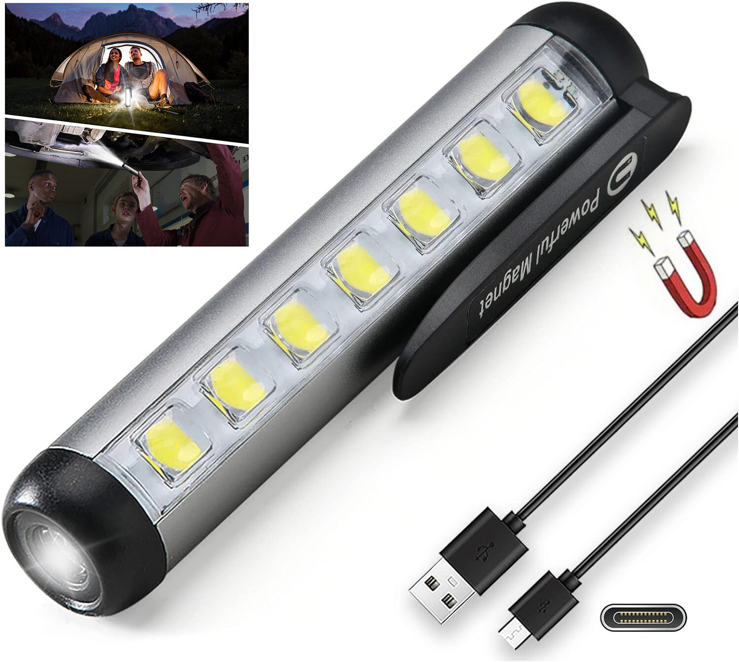 Magnetic Penlight Pocket COB Work Light Rechargeable LED Flashlight Waterproof gallery