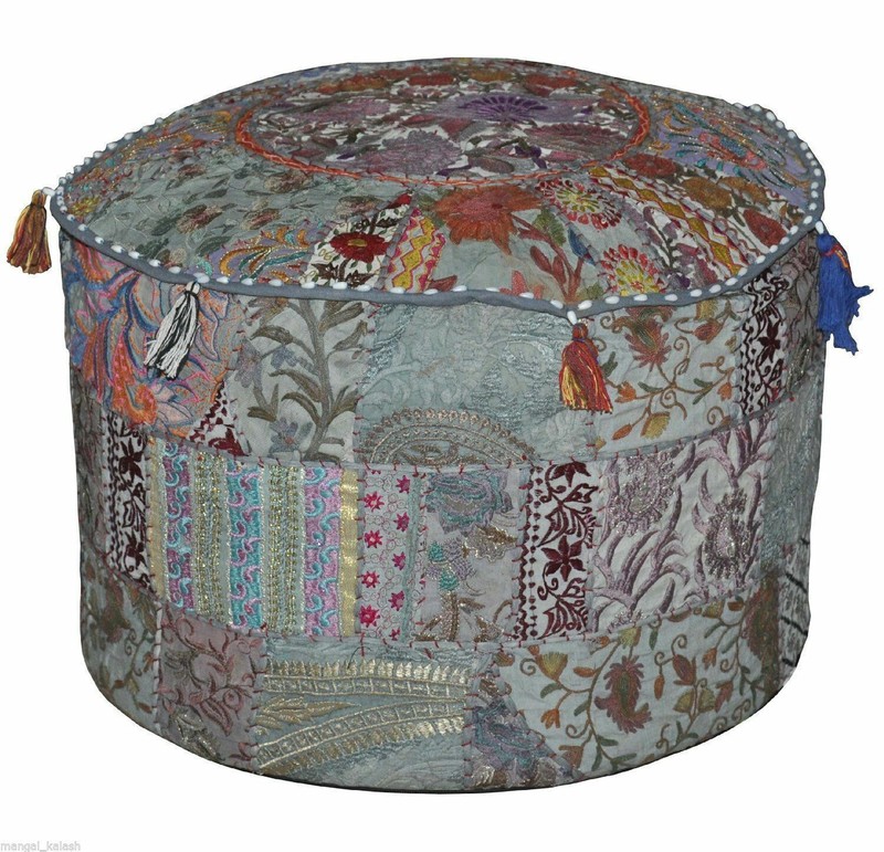 Patchwork Round Foot Stool New Indian Cotton Vintage Ottoman Pouf Cover Handmade gallery