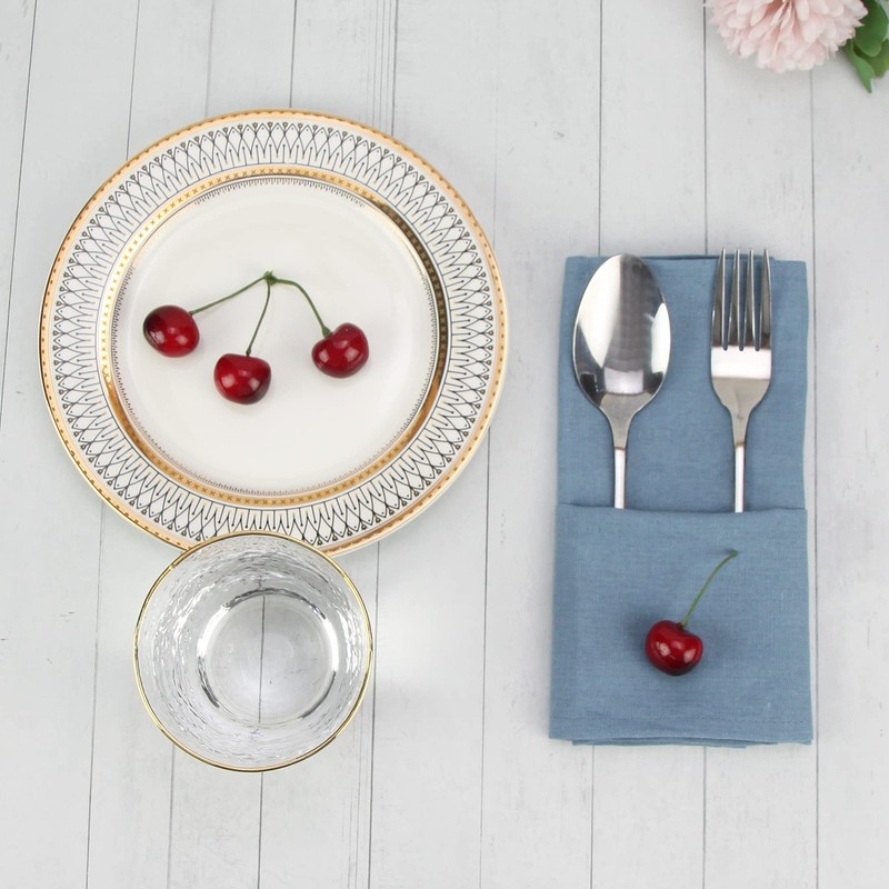 12 PCS Polyester Linen Blend Thin Dinner Cloth Napkins 40x40 cm Airy Blue gallery