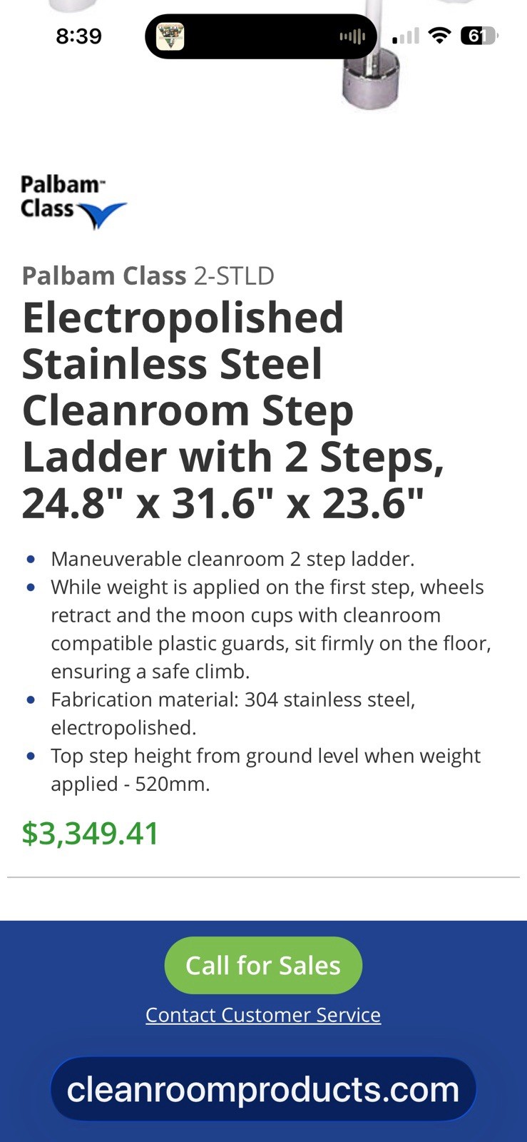 Palbam Class 2-STLD Stainless Steel Electropolished Cleanroom 2-Step Ladder gallery