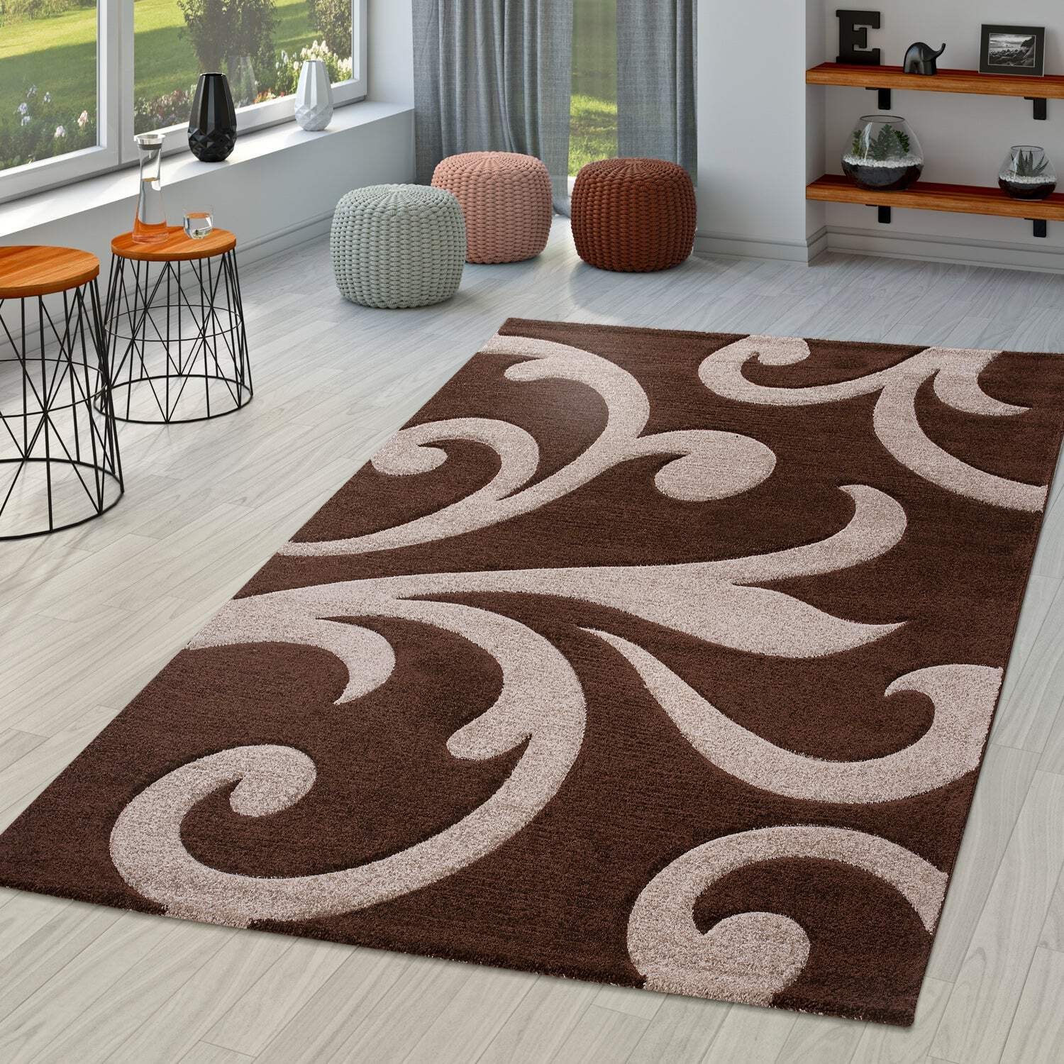 Area Rug Lafleur Modern Floral Pattern with Contour Cut - Brown gallery