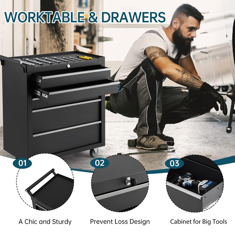5-Drawer Rolling Tool Chest Tool Box Lockable Storage Cabinet Tool Cart w/Wheels gallery