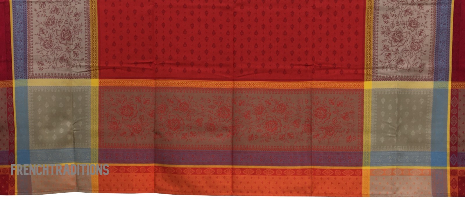 French Provencal Jacquard Coated Tablecloth Flowers Geometric 63 X 63 France gallery