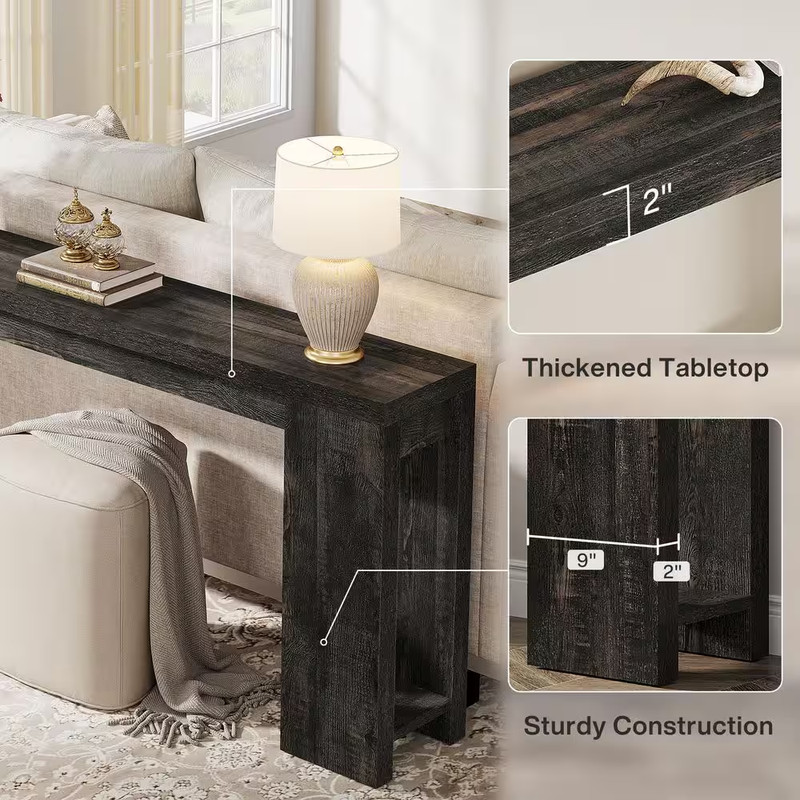 70.9 In. Rectangle Dark Gray Engineered Wood Extra Long Console Table Entryway A gallery