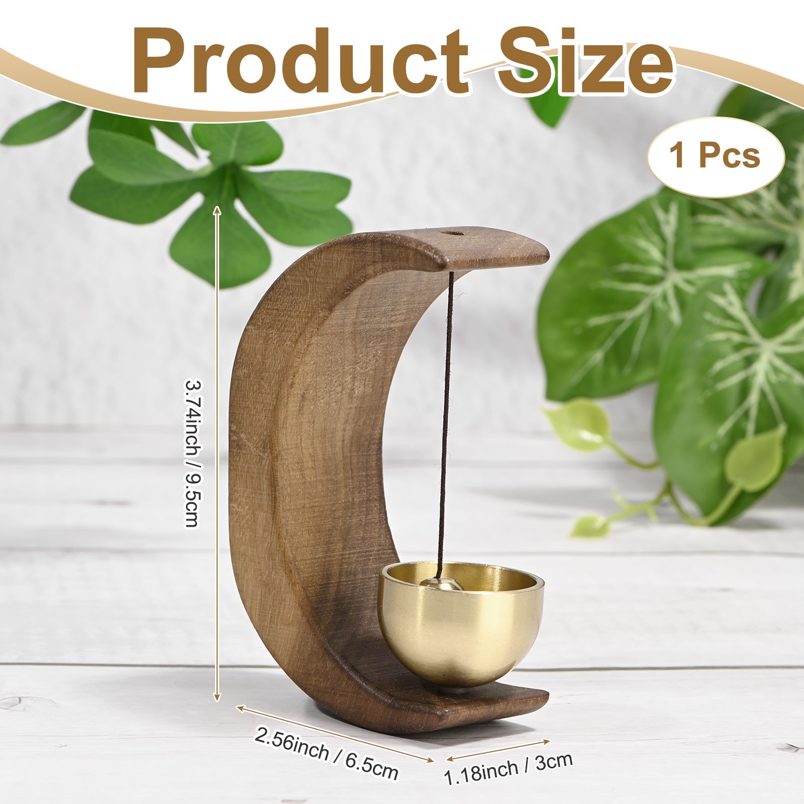 1-Pack Magnetic Shopkeepers Bell, 2.6inch/6.5cm Walnut [Brown, Moon Shape] gallery